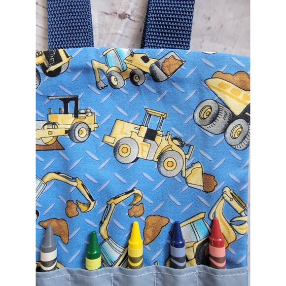 Construction Truck Crayon Holder Coloring Tote Bag Handmade Childrens Tote - Picture 2 of 9